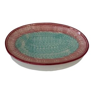 Vintage Lamas Pottery Italy Pink Blue/turquoise 18” Oblong Serving Platter